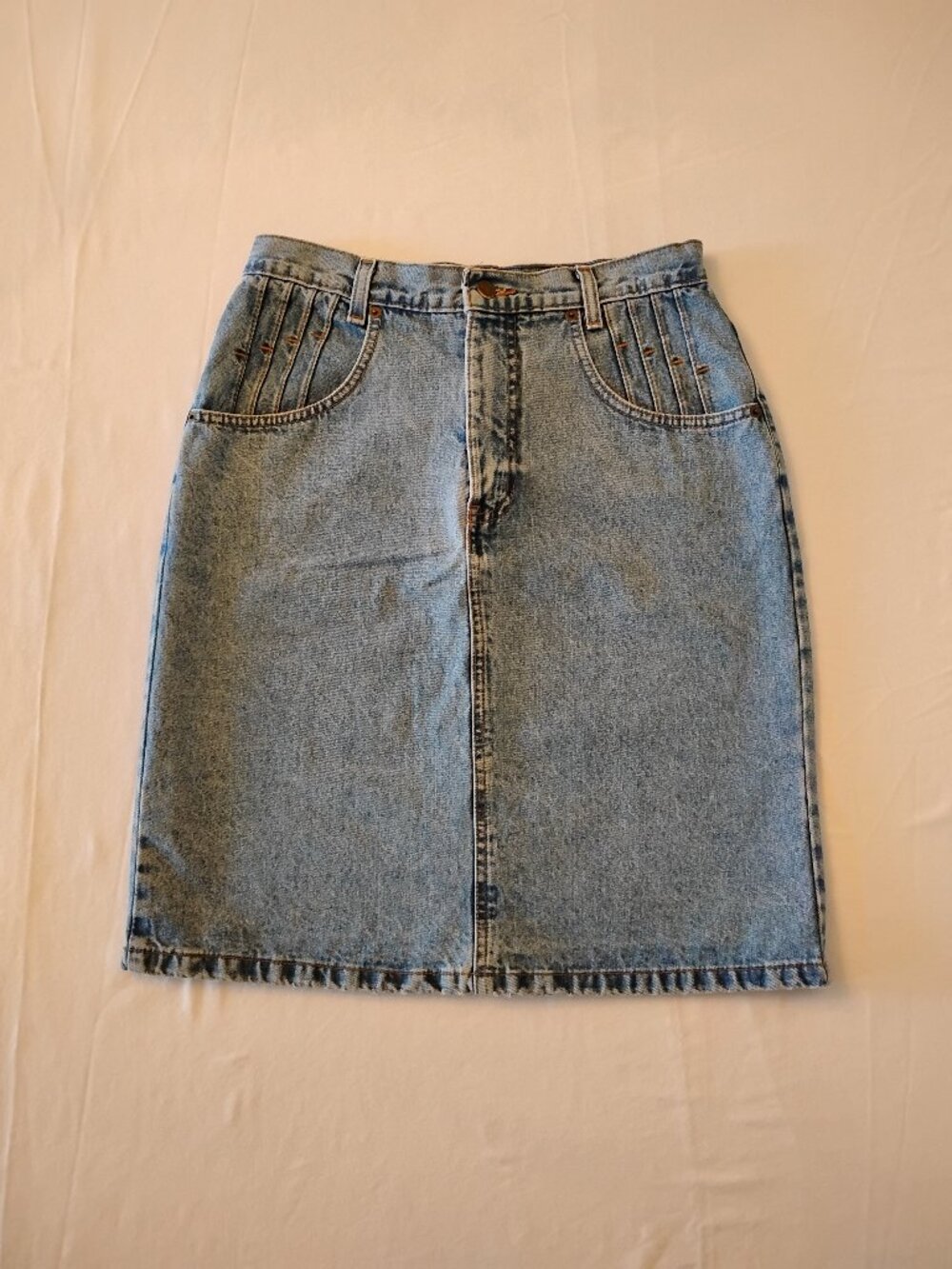 Vintage French Dressing light Wash Denim Pencil Skirt Size 10 Made in Canada